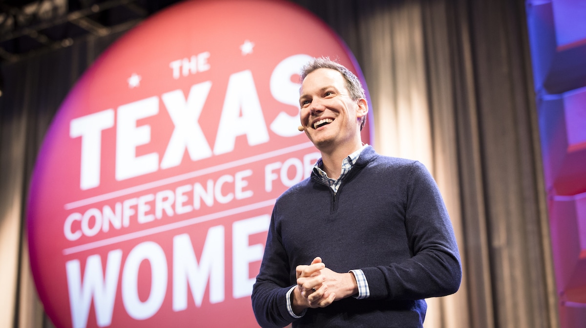 Shawn Achor speaks during OPENING KEYNOTE SESSION during the 2018 Texas Conference For Women at Austin Convention Center on November 9, 2018