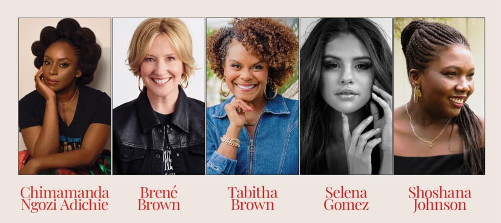 TX Virtual Conference speaker line-up featuring Chimamanda Adichie, Brené Brown, Tabitha Brown, Selena Gomez, and Shoshana Johnson